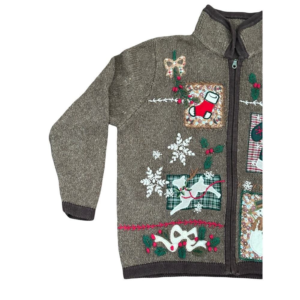 Vintage Wool Blend Brown Patchwork Embroidered Ch… - image 3